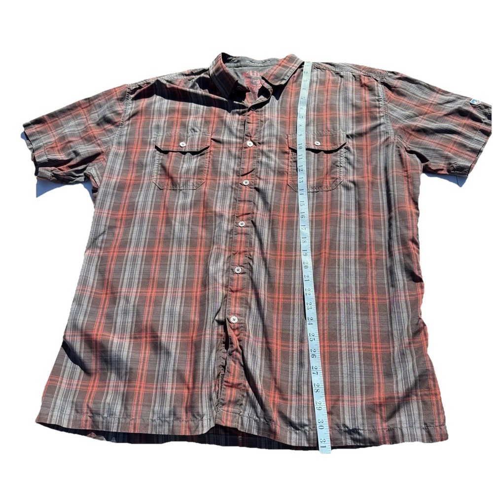 Kuhl Eluxur Shirt Short Sleeve Button-Up Men's XXL Red Plaid Hiking Outdoor 7153 - Picture 2 of 7